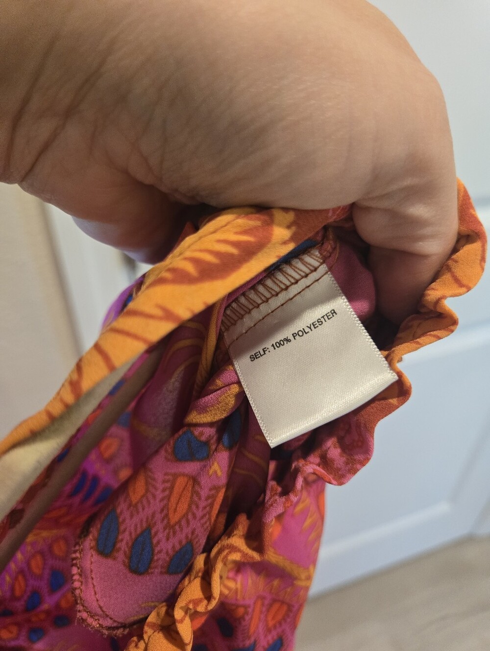 Rose & Olive Pink and Orange Printed Elastic-Waist Wide Leg Pant,  Size Medium - Picture 9 of 9